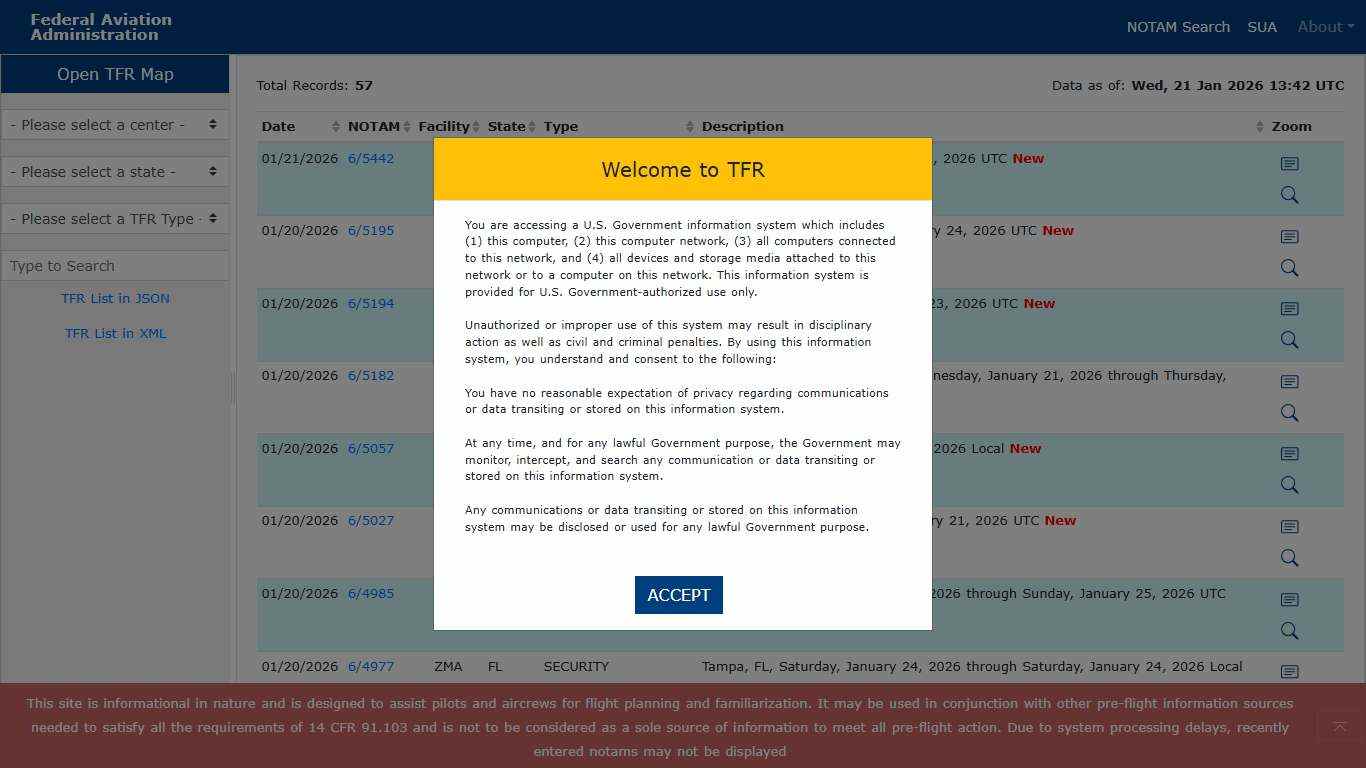 Federal Aviation Administration - Graphic TFRs